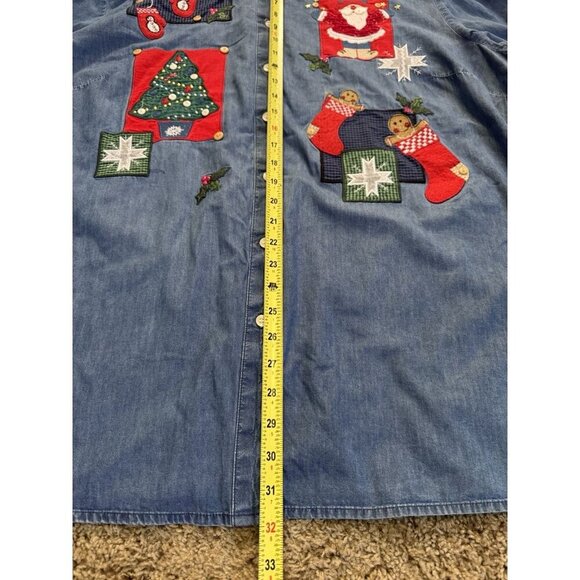 KAREN SCOTT Chambray Button Shirt Cord Collar Christmas Santa Stockings 2X READ - Picture 10 of 10